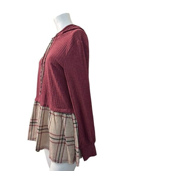 Doe & Rae Small Hoodie Short Dress Tunic Long Sleeve Sweater Plaid Pullover NWT - Picture 4 of 6